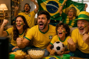 Família assistindo futebol na televisão
