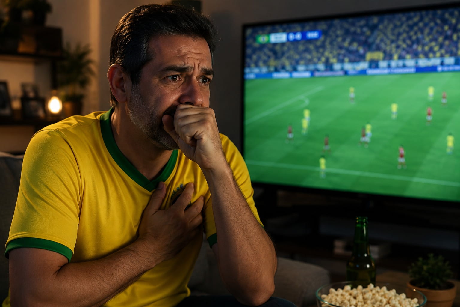 torcedor preocupado assistindo jogo