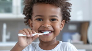 Criança escovando os dentes